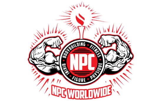 Logo of NPC Bodybuilding Fitness with flexing arms and torch design on a white background