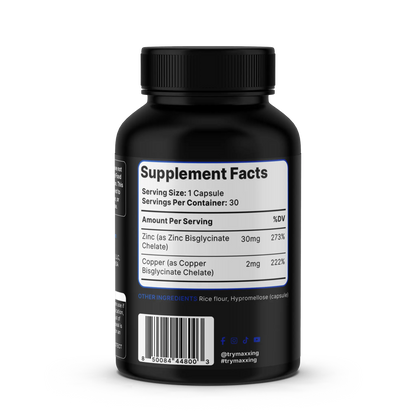 MAXXING Zinc About It Zinc Bisglycinate 30mg + Copper 2mg Capsules - MAXXING