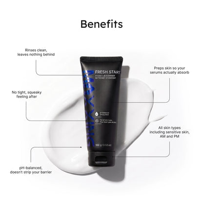 Fresh Start Hydrating Cleanser key benefits infographic