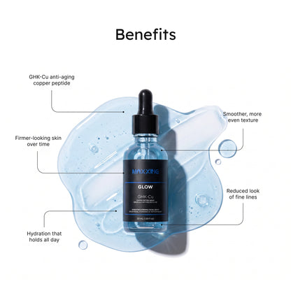 Glow GHK-Cu Copper Peptide Serum key benefits infographic