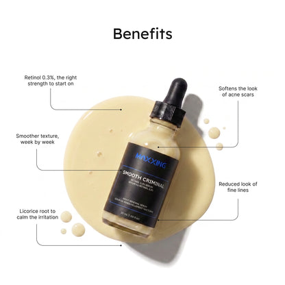 Smooth Criminal Retinol 0.3% Serum key benefits infographic