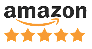 Amazon logo with five yellow stars on a white background