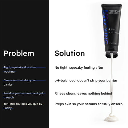 Fresh Start Hydrating Cleanser problem and solution infographic